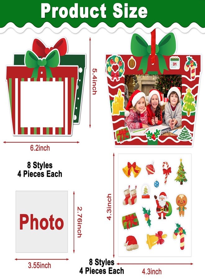 JULBEAR 32PCS Christmas Picture Frame Craft Kit, DIY Paper Christmas Frame Craft with Stickers Picture Ornament Craft for Xmas Tree Decorations Holiday Party Favors Classroom Art Activities - Image 2